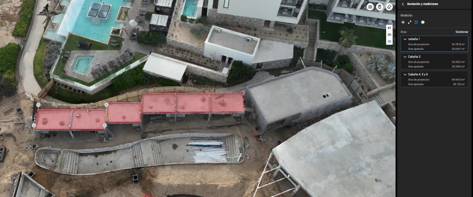 Hard Rock 3D model with measured and outlined roof surfaces